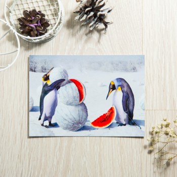 Открытка "Пингвины с арбузами"