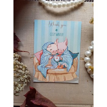Мини-открытка "Свинки. Уютная зима"