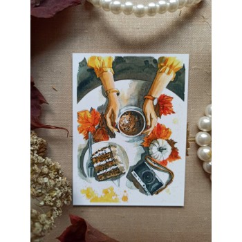 Мини-открытка "Осенний кофе"