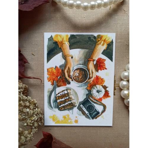 Мини-открытка "Осенний кофе"